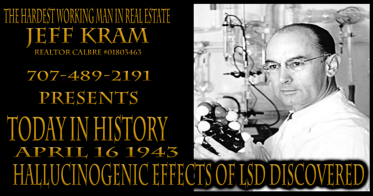 Today in History April 16 1943 ~ Hallucinogenic effects of LSD discovered